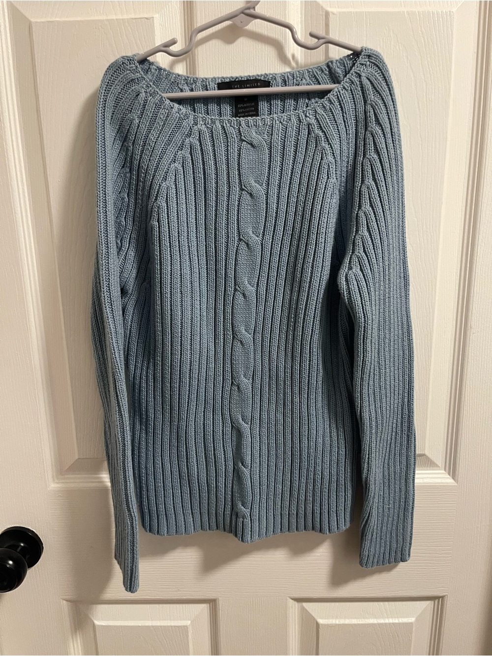 The Limited Dusty Blue Off-Shoulder Cable Rib Sweater